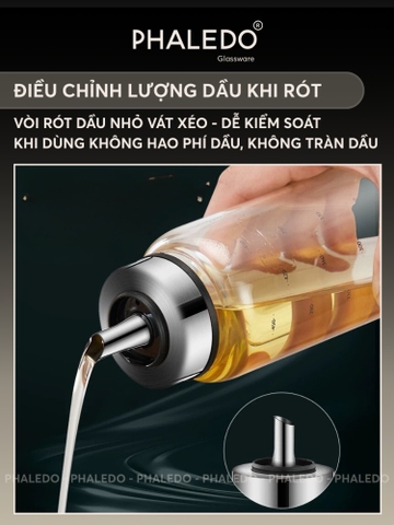 Chai đựng dầu ăn, nước mắm, nước tương thuỷ tinh borosilicate cao cấp, có nắp đậy kín & vòi chống trầy Phaledo