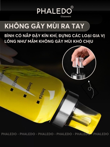 Chai đựng dầu ăn, nước mắm, nước tương thuỷ tinh borosilicate cao cấp, có nắp đậy kín & vòi chống trầy Phaledo