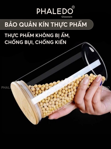 Lọ Thuỷ Tinh Có Nắp Gỗ Tre Borosilicate Chịu Nhiệt, Không Chứa Chì Cao Cấp PHALEDO (PL-0360)