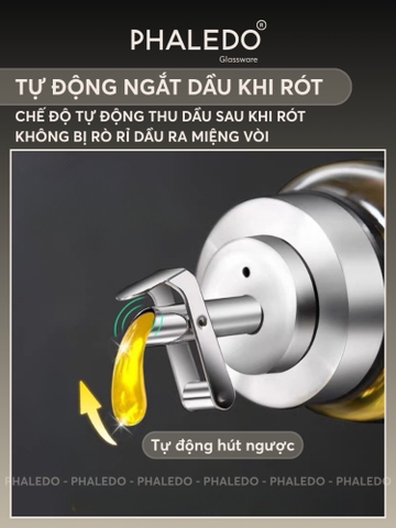 Lọ đựng dầu ăn tự mở nắp thông minh bằng thuỷ tinh boroslicate, vòi inox 304 cao cấp đa năng cho gia đình PHALEDO