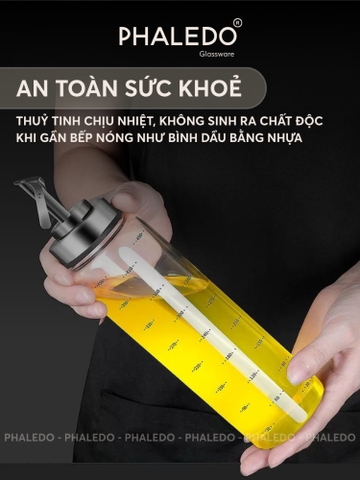 Lọ đựng dầu ăn tự mở nắp thông minh bằng thuỷ tinh boroslicate, vòi inox 304 cao cấp đa năng cho gia đình PHALEDO