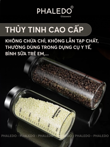 Lọ rắc gia vị tiêu, hạt nêm xoay 360 độ 3 chế độ bằng thuỷ tinh cao cấp boroslicate chịu nhiệt PHALEDO (P-0337)