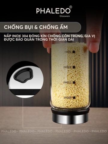 Lọ rắc gia vị tiêu, hạt nêm xoay 360 độ 3 chế độ bằng thuỷ tinh cao cấp boroslicate chịu nhiệt PHALEDO (P-0337)