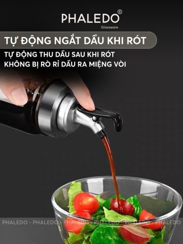 Lọ đựng dầu ăn, nước mắm thuỷ tinh boroslicate chịu lực & chịu nhiệt cao cấp, vòi nút bấm dùng 1 tay tiện lợi Phaledo