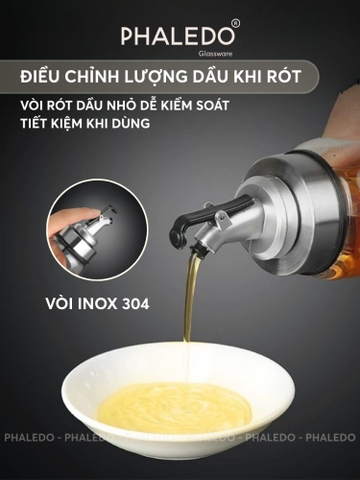 Lọ đựng dầu ăn, nước mắm thuỷ tinh boroslicate chịu lực & chịu nhiệt cao cấp, vòi nút bấm dùng 1 tay tiện lợi Phaledo