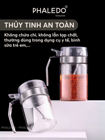 Hủ gia vị thuỷ tinh borosilicate - nắp đậy nhựa ABS kín 100% giúp chống ẩm & kiến bảo vệ gia vị an toàn Phaledo (P-0324)