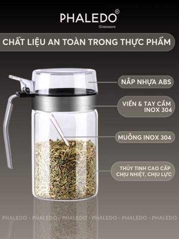Hủ gia vị thuỷ tinh borosilicate - nắp đậy nhựa ABS kín 100% giúp chống ẩm & kiến bảo vệ gia vị an toàn Phaledo (P-0324)