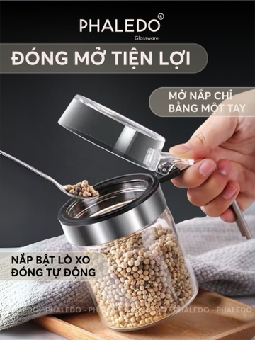 Hủ gia vị thuỷ tinh borosilicate - nắp đậy nhựa ABS kín 100% giúp chống ẩm & kiến bảo vệ gia vị an toàn Phaledo (P-0324)