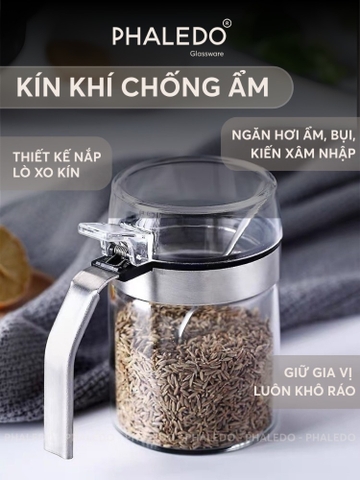 Hủ gia vị thuỷ tinh borosilicate - nắp đậy nhựa ABS kín 100% giúp chống ẩm & kiến bảo vệ gia vị an toàn Phaledo (P-0324)