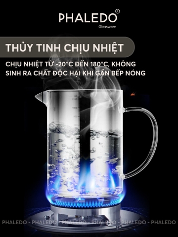 Ca Lọc Dầu Ăn Thuỷ Tinh Borosilicate, Bình Lọc Dầu Ăn Nắp Inox 304 Cao Cấp Dung Tích Lớn (800ML, 1000ML, 1300ML) PHALEDO