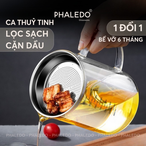 Ca Lọc Dầu Ăn Thuỷ Tinh Borosilicate, Bình Lọc Dầu Ăn Nắp Inox 304 Cao Cấp Dung Tích Lớn (800ML, 1000ML, 1300ML) PHALEDO