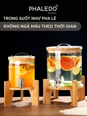 Bình Nước Thuỷ Tinh Borosilicate Cao Cấp Chịu Nhiệt Tốt Cho Nhà Hàng, Quán Ăn, Tiệc Tùng, Chân Đế Gỗ Tre - PHALEDO