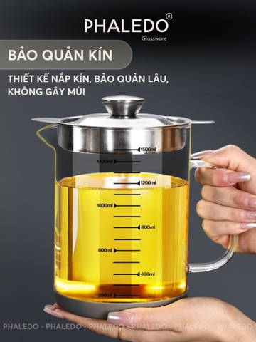 Ca Lọc Dầu Ăn Thuỷ Tinh Borosilicate, Bình Lọc Dầu Ăn Nắp Inox 304 Cao Cấp Dung Tích Lớn (800ML, 1000ML, 1300ML) PHALEDO