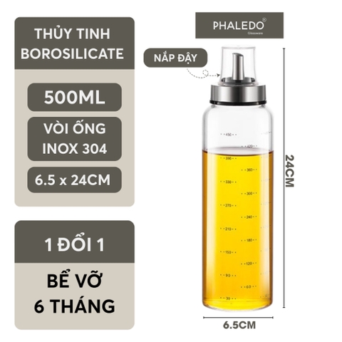 Bình đựng dầu ăn thuỷ tinh borosilicate có vòi & tay cầm inox 304, nắp đậy kín nhựa ABS đựng gia vị đa năng Phaledo - Gia dụng Plus