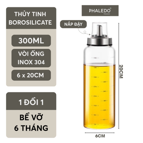 Bình đựng dầu ăn thuỷ tinh borosilicate có vòi & tay cầm inox 304, nắp đậy kín nhựa ABS đựng gia vị đa năng Phaledo - Gia dụng Plus