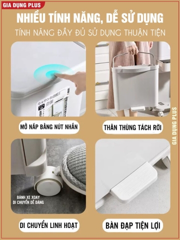 Thùng rác 3 tầng thông minh LAZYDO xuất Nhật – Phân loại rác, dung tích lớn 42L, có bánh xe