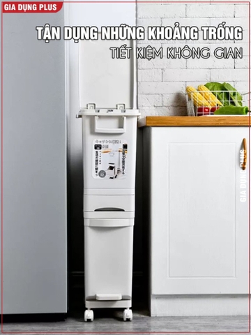 Thùng rác 3 tầng thông minh LAZYDO xuất Nhật – Phân loại rác, dung tích lớn 42L, có bánh xe