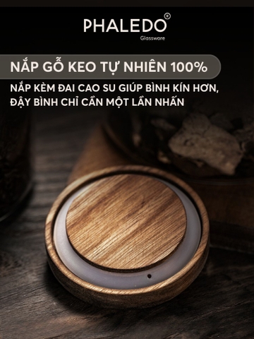 HŨ THỦY TINH BOROSILICATE CAO CẤP ĐA NĂNG CỔ CAO TRƠN NẮP GỖ KEO PHALEDO (PL-0373B)