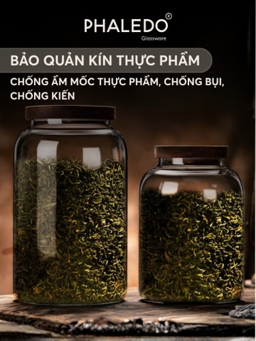HŨ THỦY TINH BOROSILICATE CAO CẤP ĐA NĂNG CỔ CAO TRƠN NẮP GỖ KEO PHALEDO (PL-0373B)