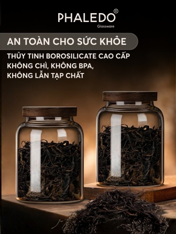 HŨ THỦY TINH BOROSILICATE CAO CẤP ĐA NĂNG CỔ CAO TRƠN NẮP GỖ KEO PHALEDO (PL-0373B)