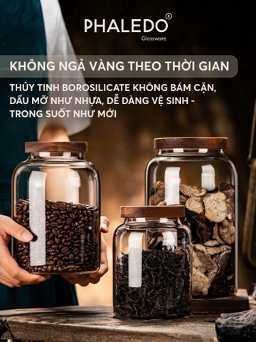 HŨ THỦY TINH BOROSILICATE CAO CẤP ĐA NĂNG CỔ CAO TRƠN NẮP GỖ KEO PHALEDO (PL-0373B)