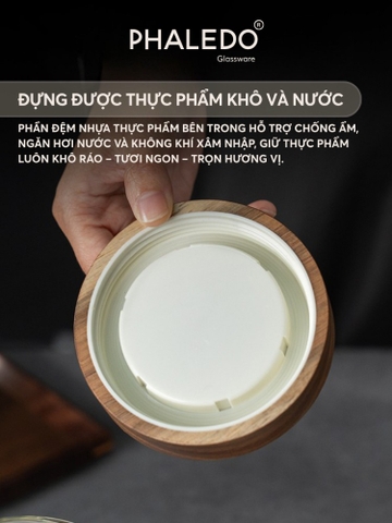 HŨ THỦY TINH BOROSILICATE CỔ CAO XOẮN NẮP GỖ KEO DUNG TÍCH LỚN PHALEDO (PL-0373A)