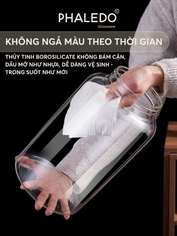 HŨ THỦY TINH BOROSILICATE CỔ CAO XOẮN NẮP GỖ KEO DUNG TÍCH LỚN PHALEDO (PL-0373A)