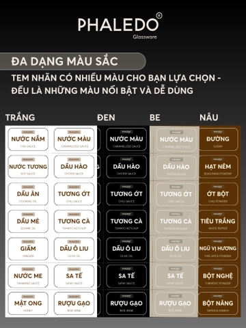 Tem Nhãn Decal Dán Hủ Đựng Gia Vị, Muối, Bột Ngọt, Đường Và Bình Đựng Dầu Ăn, Nước Mắm, Mật Ong, Nước Tương - PHAELDO