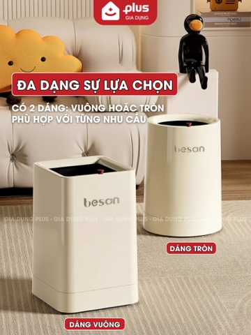 Thùng rác 2 lớp thông minh, dung tích 12L, có bánh xe ẩn, thùng rác nhựa PP cao cấp BESAN