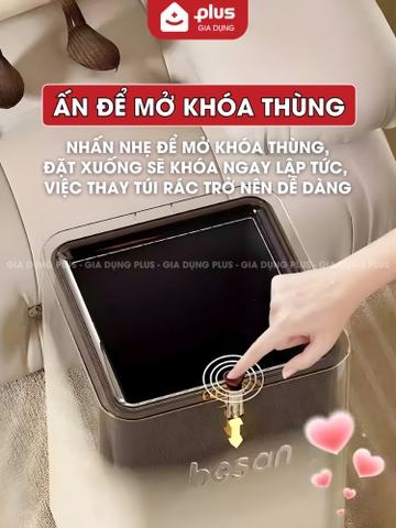 Thùng rác 2 lớp thông minh, dung tích 12L, có bánh xe ẩn, thùng rác nhựa PP cao cấp BESAN