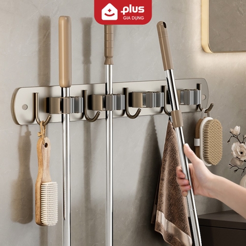 Thanh kẹp cây lau nhà & móc treo dán tường tích hợp 2in1 đa năng, kẹp chổi inox 304 ERMO (LZ0711)