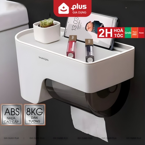 Hộp Đựng Giấy Vệ Sinh Dán Tường Cuộn Lớn | Cuộn Giấy Vuông & Tròn Nhựa ABS Với Ngăn Đựng Đồ Đa Năng