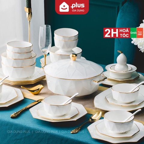 🔴OUTLET | Bộ chén bát sứ KIM CƯƠNG (White Diamons) cao cấp nhập khẩu