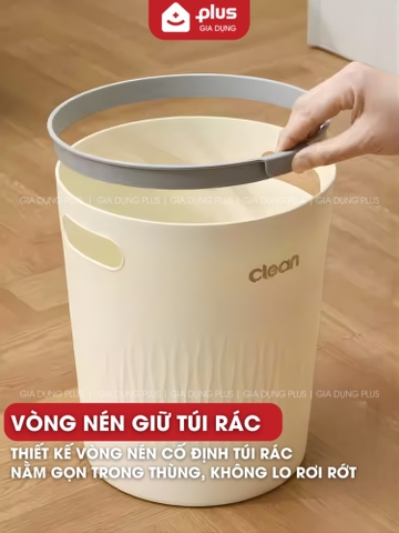 Thùng rác vuông 15L- Có vòng nén giữ túi rác thông minh, gọn gàng dùng cho nhà bếp, phòng khách
