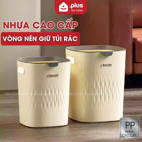 Thùng rác vuông 15L- Có vòng nén giữ túi rác thông minh, gọn gàng dùng cho nhà bếp, phòng khách