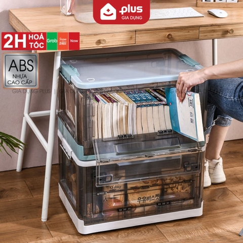 Hộp Nhựa Đựng Đồ Lớn, Trong Suốt 50L, Có Nắp & Bánh Xe Cao Cấp Đựng Đồ Chơi, Quần Áo, Để Sau Xe Ô tô