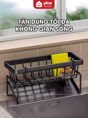 Kệ Đựng Đồ Rửa Chén Bát Có Thanh Treo Khăn, Khay Hứng Nước Đa Năng, Thép Carbon Không Gỉ Nhà Bếp