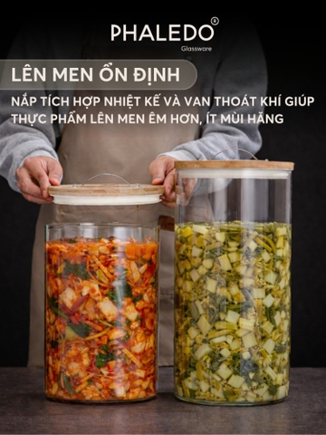 Bình Thủy Tinh Borosilicate Ủ Dưa Muối, Kim Chi, Củ Kiệu, Trái Cây Chua Ngọt, Dung Tích Lớn Phaledo (PL-0375)