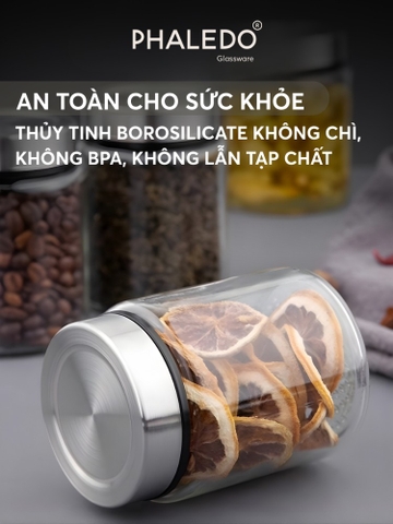 Hũ Thủy Tinh Borosilicate PHALEDO PL-0377 Nắp Inox 304 Kín Khí, Hũ Đựng Thực Phẩm Gia Vị Chống Ẩm Mốc