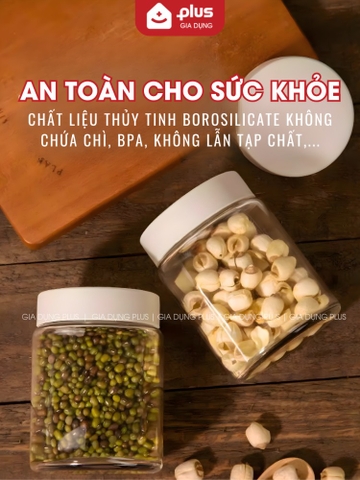 Hũ Thủy Tinh Borosilicate Nắp Nhựa, Hũ Đựng Thực Phẩm Đa Năng An Toàn Sức Khỏe PHALEDO ( HD-0376)