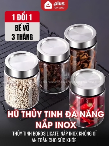 Hũ Thủy Tinh Nắp Inox304 Không Gỉ, Hũ Đựng Thực Phẩm Thủy Tinh Borosilicate An Toàn Sức Khỏe PHALEDO