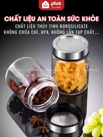 Hũ Thủy Tinh Nắp Inox304 Không Gỉ, Hũ Đựng Thực Phẩm Thủy Tinh Borosilicate An Toàn Sức Khỏe PHALEDO