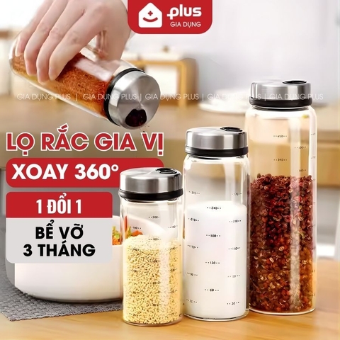 Lọ Rắc Gia Vị Thủy Tinh, Hủ Gia Vị 3 Chế Độ Rắc,Xoay 360, Thủy Tinh Cao Cấp An Toàn Sức Khỏe PHALEDO