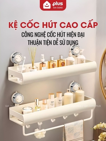 Kệ Đa Năng Cốc Hút Không Khoan Đục Chịu Tải 30Kg - Kệ Nhà Tắm Thép Carbon Không Gỉ Tiện Lợi
