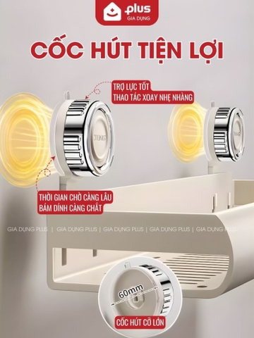 Kệ Đa Năng Cốc Hút Không Khoan Đục Chịu Tải 30Kg - Kệ Nhà Tắm Thép Carbon Không Gỉ Tiện Lợi