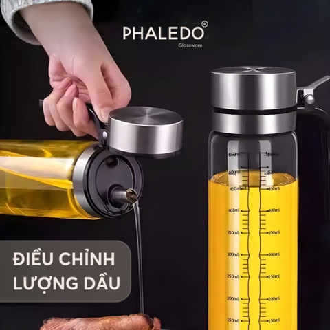 Chai đựng dầu ăn, nước tương nắp inox 304 đậy kín, dùng 1 tay tiện lợi cho nhà bếp Phaledo (PL-0335)