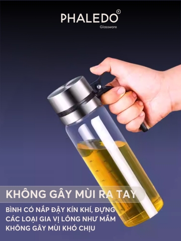 Chai đựng dầu ăn, nước tương nắp inox 304 đậy kín, dùng 1 tay tiện lợi cho nhà bếp Phaledo (PL-0335)
