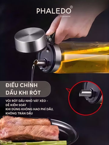 Chai đựng dầu ăn, nước tương nắp inox 304 đậy kín, dùng 1 tay tiện lợi cho nhà bếp Phaledo (PL-0335)