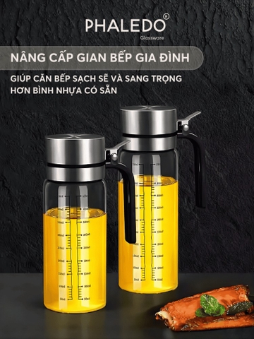 Chai đựng dầu ăn, nước tương nắp inox 304 đậy kín, dùng 1 tay tiện lợi cho nhà bếp Phaledo (PL-0335)