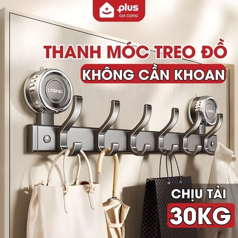 Thanh Treo Đồ Cốc Hút Không Khoan Tường, Chịu Tải 30Kg -Móc Treo Đồ Nhôm Hàng Không Cao Cấp Không Gỉ